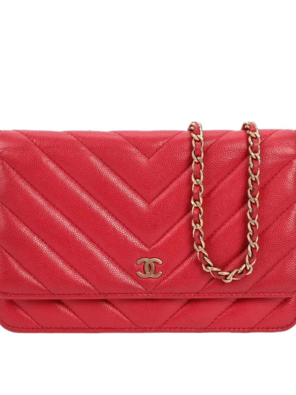 Chanel Red Caviar Chevron WOC – Greek Charms – Gold Hardware